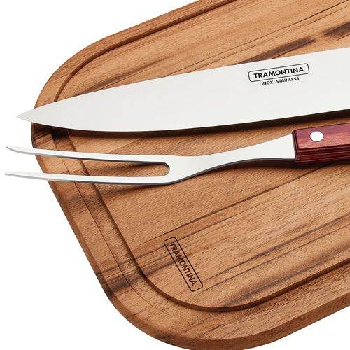 Kit Churrasco com Tábua 3 Peças Tramontina 21198714 Vermelho