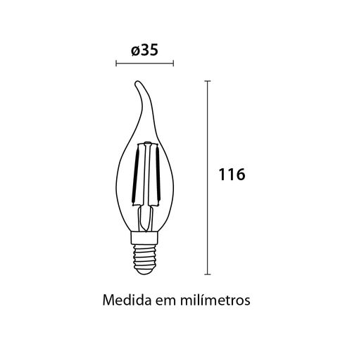 Lâmpada Led Blumenau Filamento Vela Chama Ba35 2W E27 Bivolt