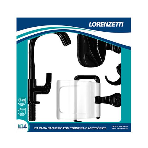 Kit com Torneira e Acessórios Plásticos Lorenzetti Fitt 2004 F61 Preto