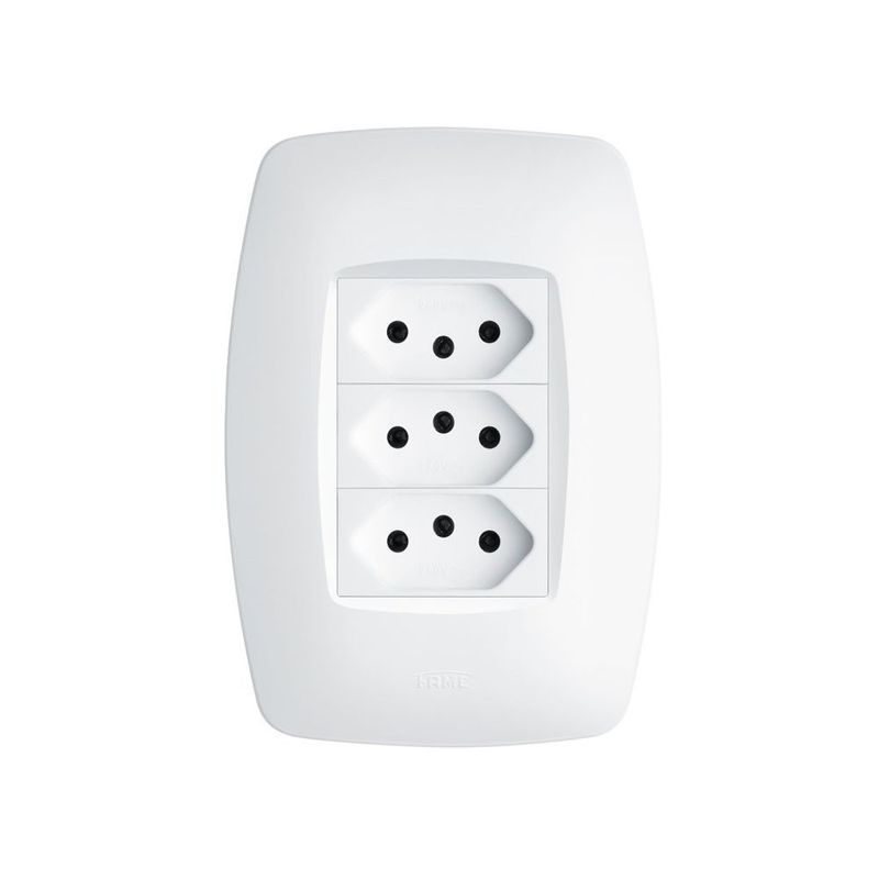 Tomada Tripla Fame Elegance 2P+T 20A com Placa 4x2 Branco - Lumienergy