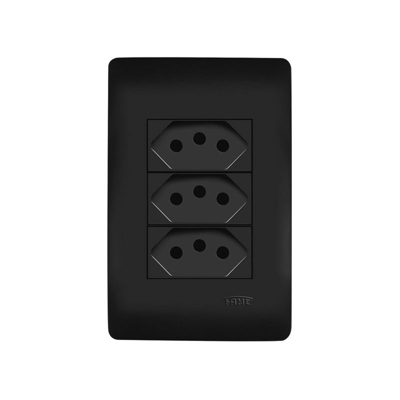 Tomada Tripla Fame Habitat Black 2P+T 20A com Placa 4x2 Preta - Lumienergy