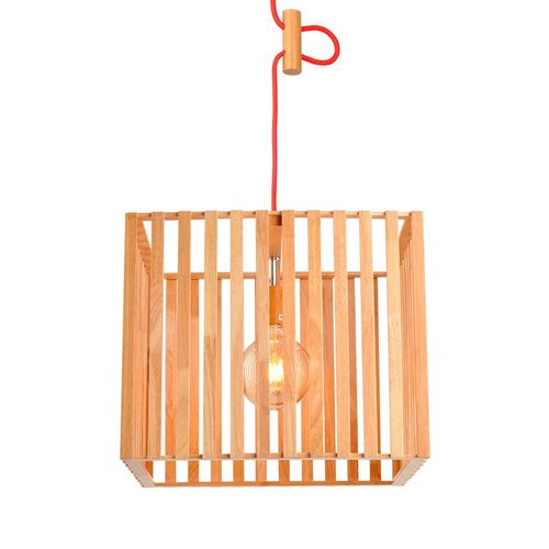 Lustre Pendente Avant Oka Cube Grande em Madeira E27 Bivolt