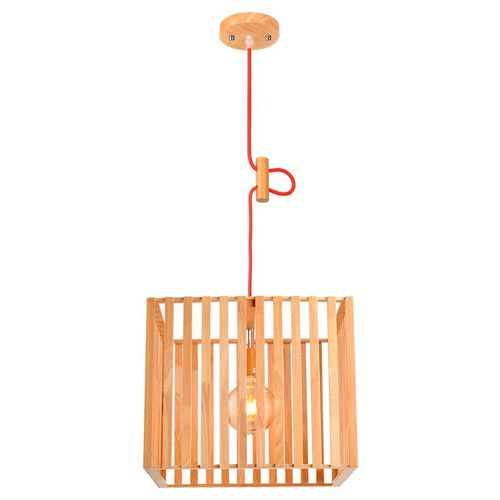 Lustre Pendente Avant Oka Cube Grande em Madeira E27 Bivolt