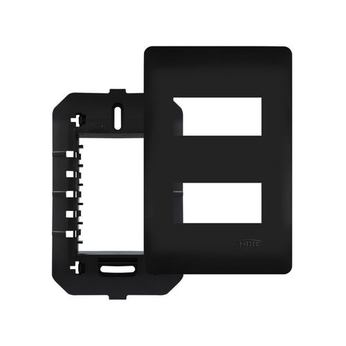 Placa com Suporte Fame Habitat Black 4x2 para 2 Módulos Horizontais Distanciados Preto