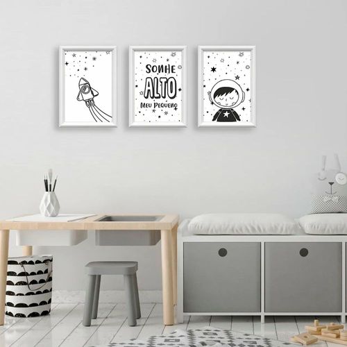 Kit 3 Quadros Decorativos Meu Rodapé Astronauta 24x34