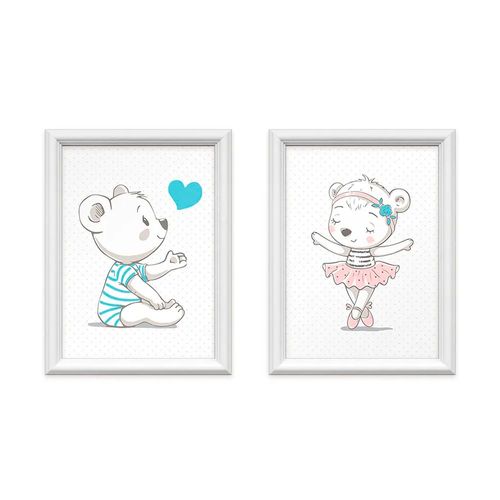Kit 2 Quadros Decorativos Meu Rodapé Irmãos Ursinhos 34x44