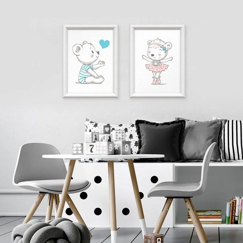 Kit 2 Quadros Decorativos Meu Rodapé Irmãos Ursinhos 34x44