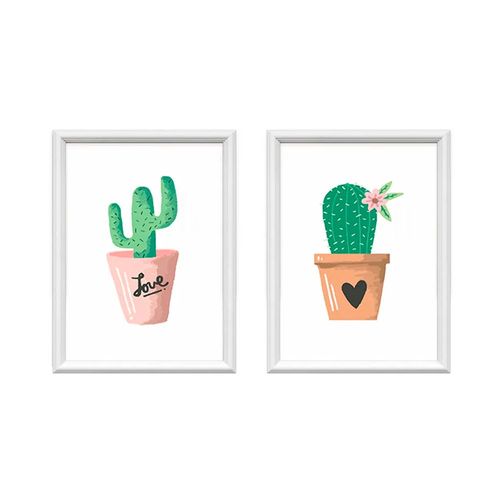 Kit 2 Quadros Decorativos Meu Rodapé Cactos 34x44