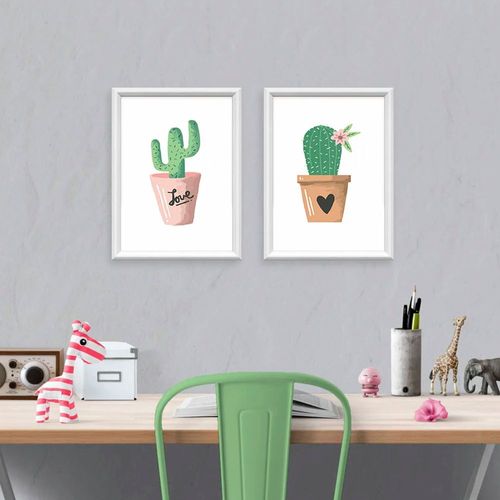 Kit 2 Quadros Decorativos Meu Rodapé Cactos 34x44