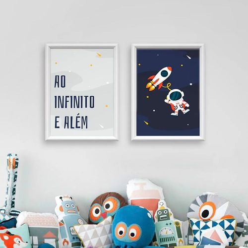Kit 2 Quadros Decorativos Meu Rodapé Ao Infinito e Além 34x44