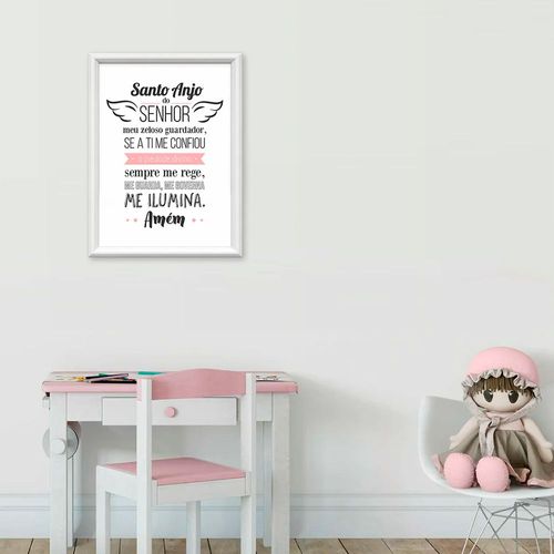 Quadro Decorativo Meu Rodapé Santo Anjo Rosa 34x44