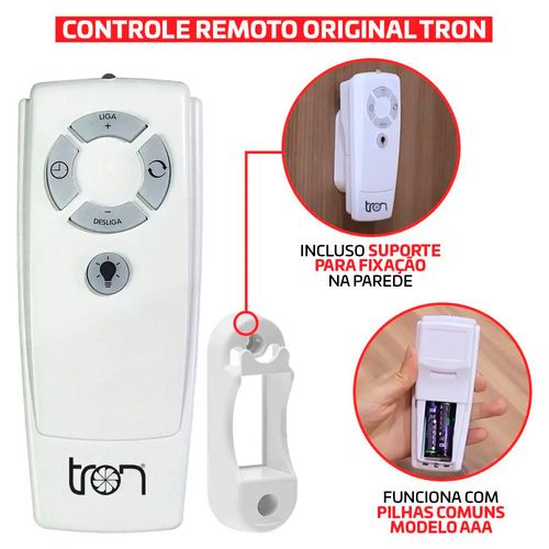 Controle Remoto Capacitivo para Ventilador de Teto Tron com Infravermelho Bivolt
