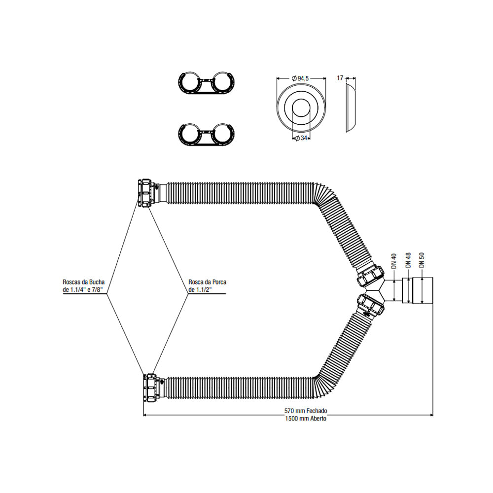 Sifão Duplo Sanfonado Extensível Censi 15m Branco Lumienergy 