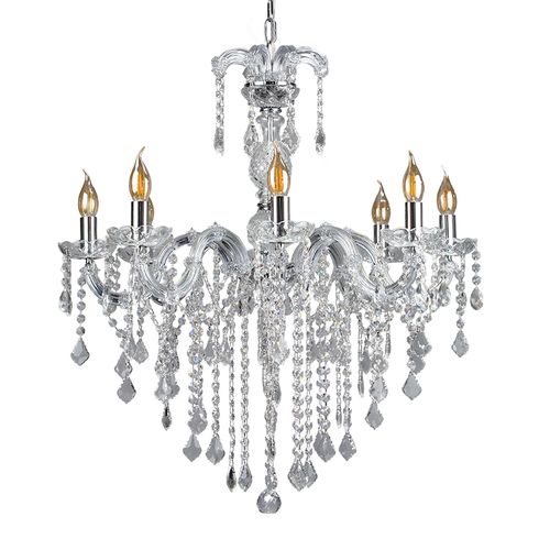 Lustre Pendente Blumenau Cristal Clássico 8 Braços Transparente E14 Bivolt