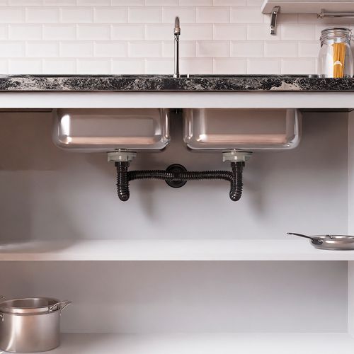 Sifão Duplo Sanfonado Extensível Blukit 70cm Preto Universal