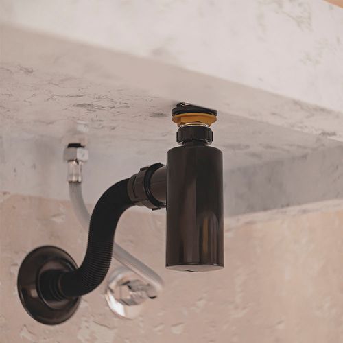 Sifão Sanfonado Extensível Blukit com Copo 48cm Preto Universal