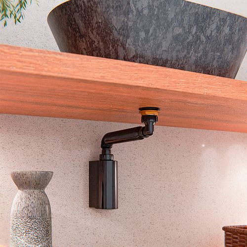 Sifão Sanfonado Blukit de Parede com Copo 47cm Preto Universal