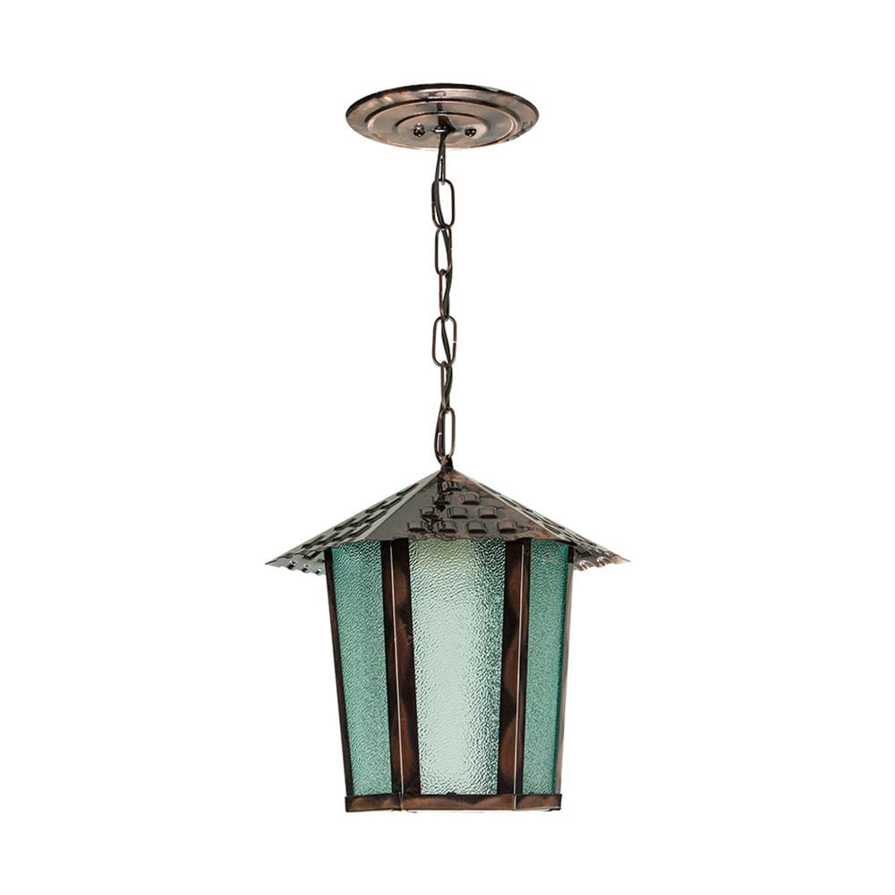 Lustre Pendente Blumenau Colonial Sextavado Vidro Pontilhado - Lumienergy